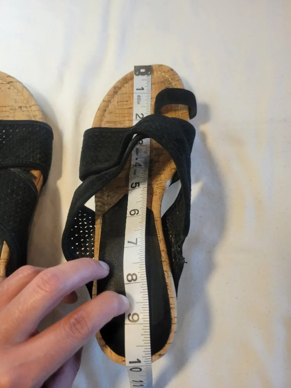 Donald J Pliner Black Suede Cork Wedge Sandals Toe Loop Size (Estimated Size 8M)